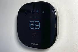 Ecobee SmartThermostat Premium displaying 69 degrees with Amazon buy button
