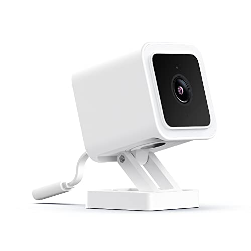 Wyze Cam v3 Pro, a compact white AI surveillance camera, highlighted as the best budget-friendly option with advanced person, vehicle, and package detection features.
