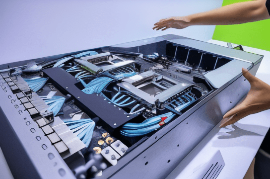 Illustration representing the NVIDIA AI GPU ecosystem, including Tensor Cores, software stack, and data center integration.

