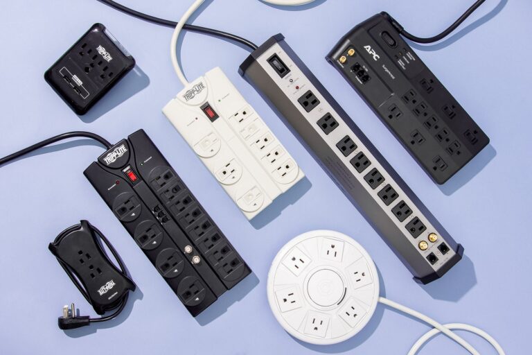 "A diverse collection of best power strips and surge protectors for valuable electronic devices in 2025, including smart plugs and various digital devices."