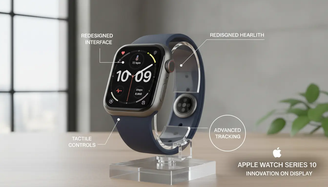 Best smartwatch 2026 - Apple Watch Series 10 on wooden desk with fitness tracking display