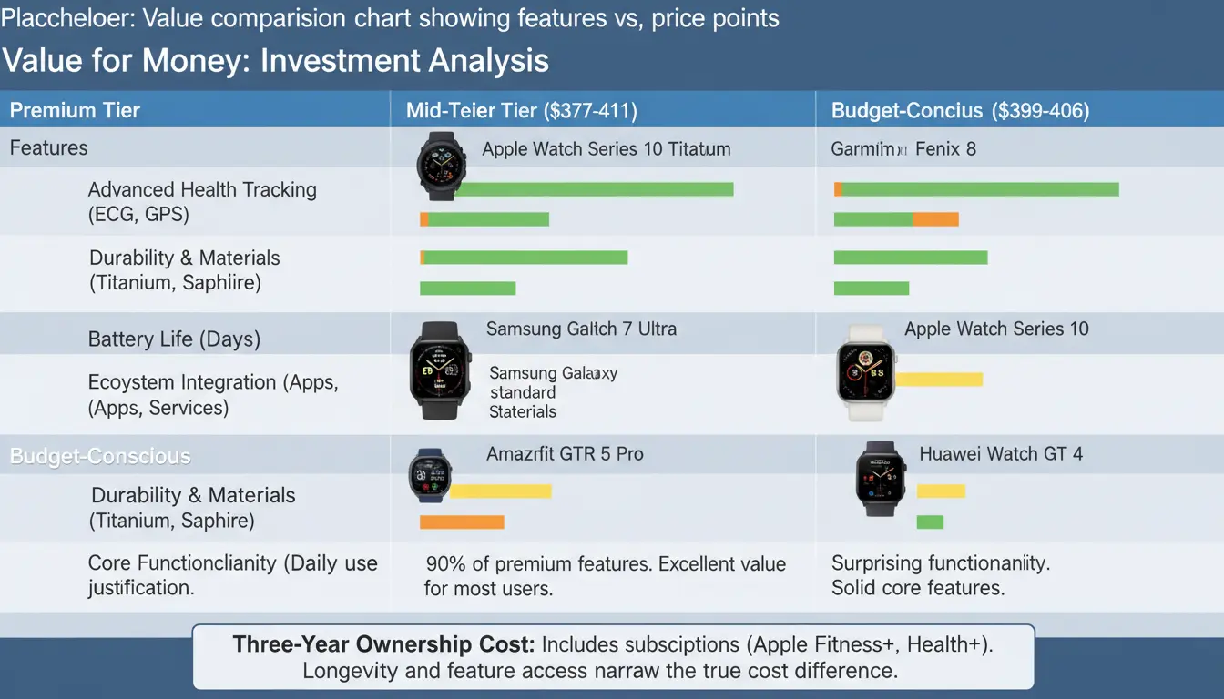 Value for Money: Investment Analysis

Determining the best smartwatch value requires matching features to your actual needs