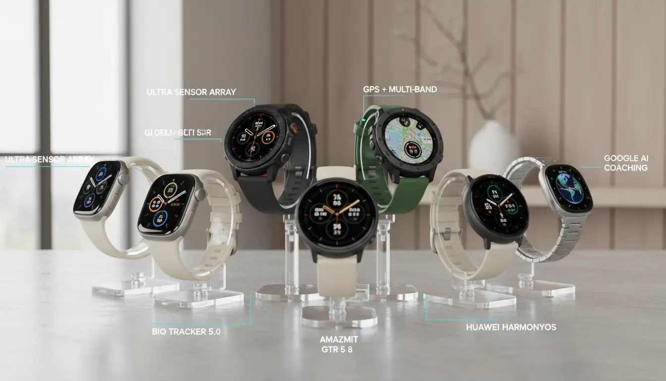 Top Models Reviewed:

Apple Watch Series 10 (Editor’s Choice)
Samsung Galaxy Watch 7 Ultra
Garmin Fenix 8
Google Pixel Watch 3
Amazfit GTR 5 Pro
Huawei Watch GT 4